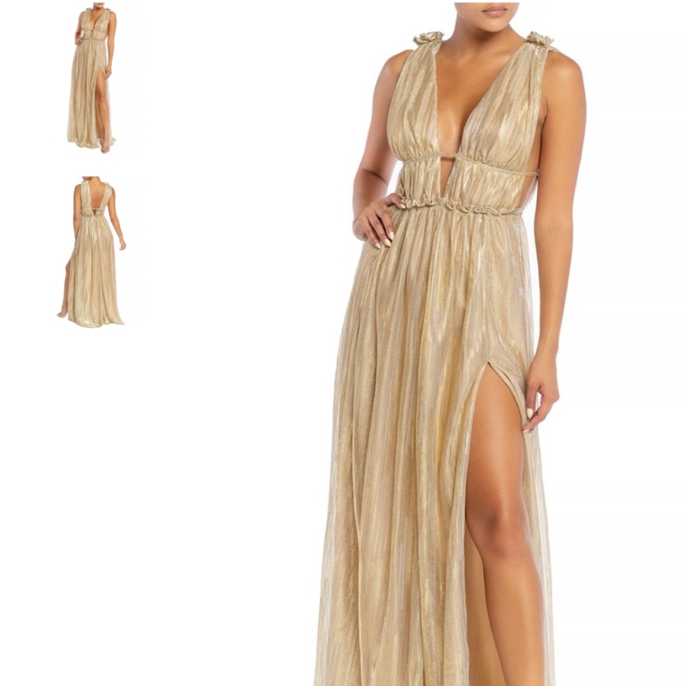 NWT *Exclusive* Shimmer Goddess  Ivory-Gold Maxi Gown